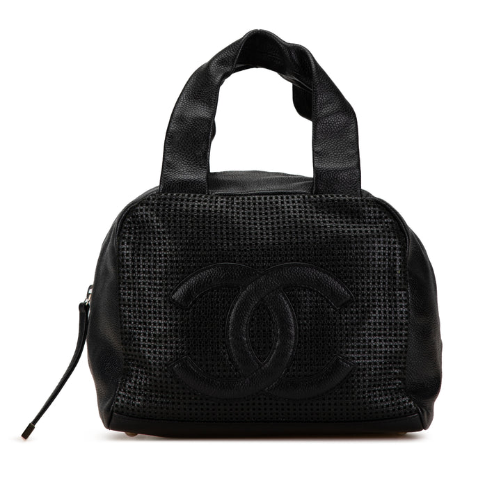 CC Perforated Caviar Bowler Bag Black - Gaby Paris