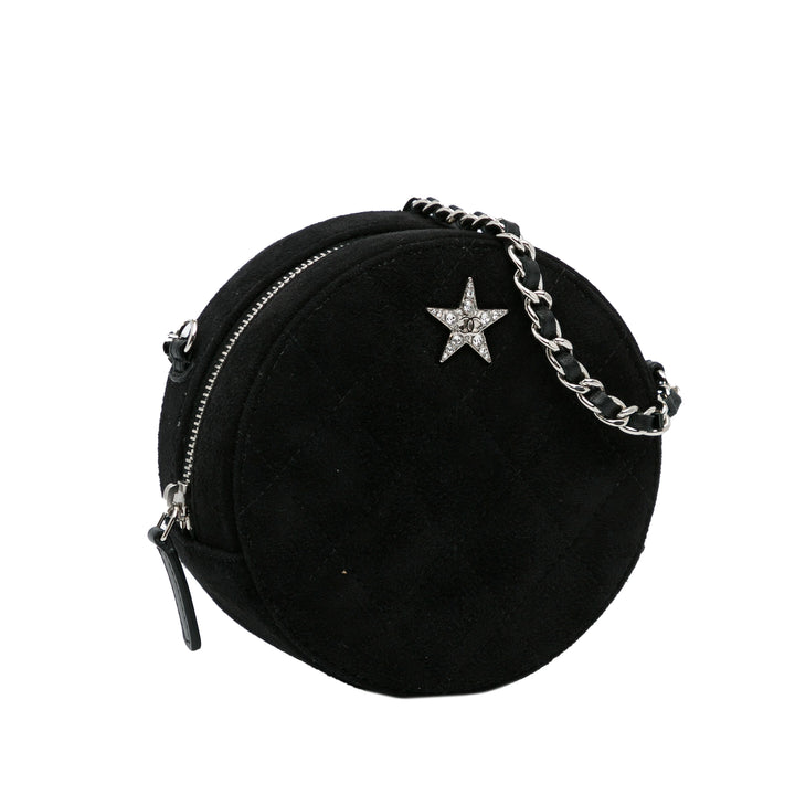 Chanel Suede Cocostellar Round Clutch on Chain Black - GABY PARIS