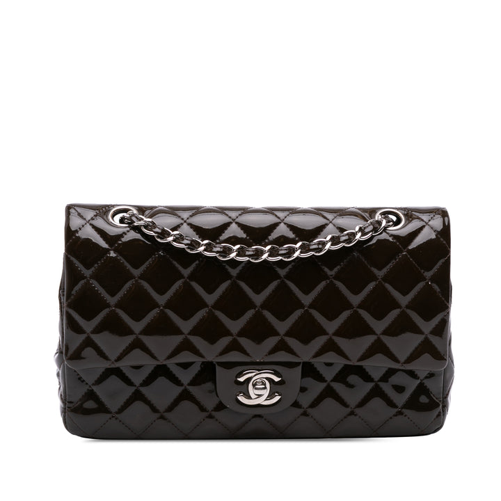 Chanel Medium Classic Cuir verni Double rabat Marron – GABY PARIS Authentique
