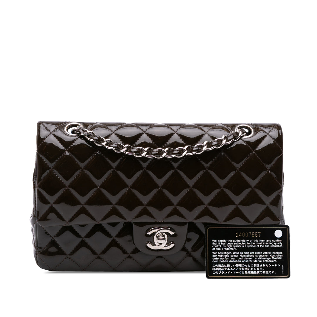 Chanel Medium Classic Cuir verni Double rabat Marron – GABY PARIS Authentique