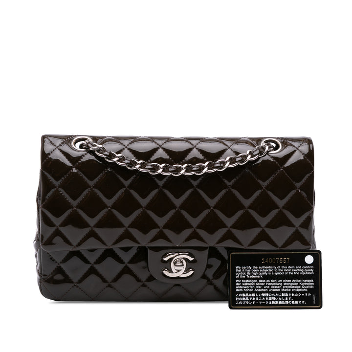 Chanel Medium Classic Cuir verni Double rabat Marron – GABY PARIS Authentique
