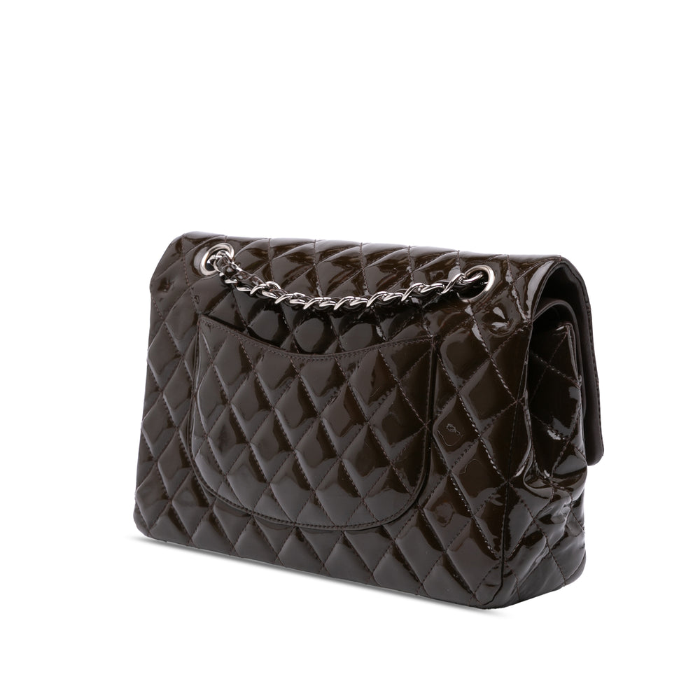 Chanel Medium Classic Cuir verni Double rabat Marron – GABY PARIS Authentique