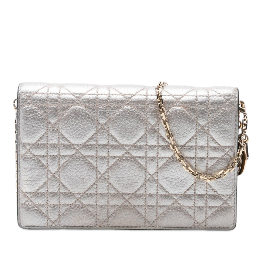 Dior Metallic Cuir d’agneau Cannage Lady Dior Wallet on Chain