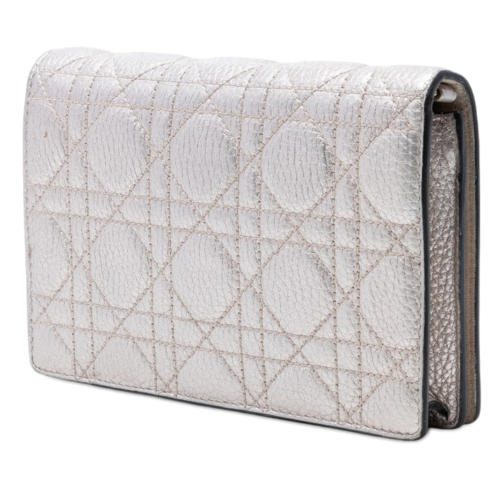 Dior Metallic Cuir d’agneau Cannage Lady Dior Wallet on Chain