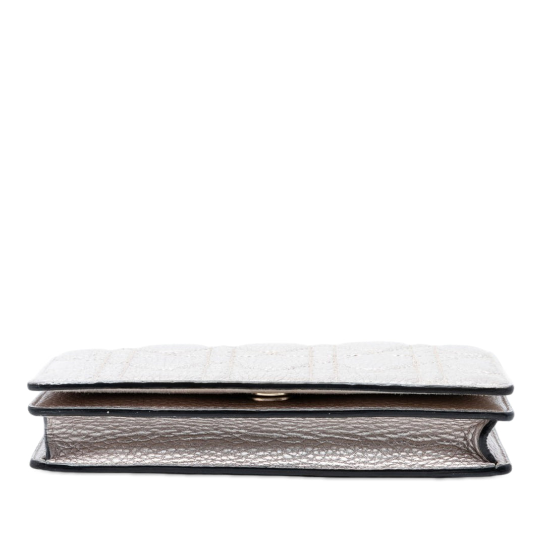 Dior Metallic Cuir d’agneau Cannage Lady Dior Wallet on Chain