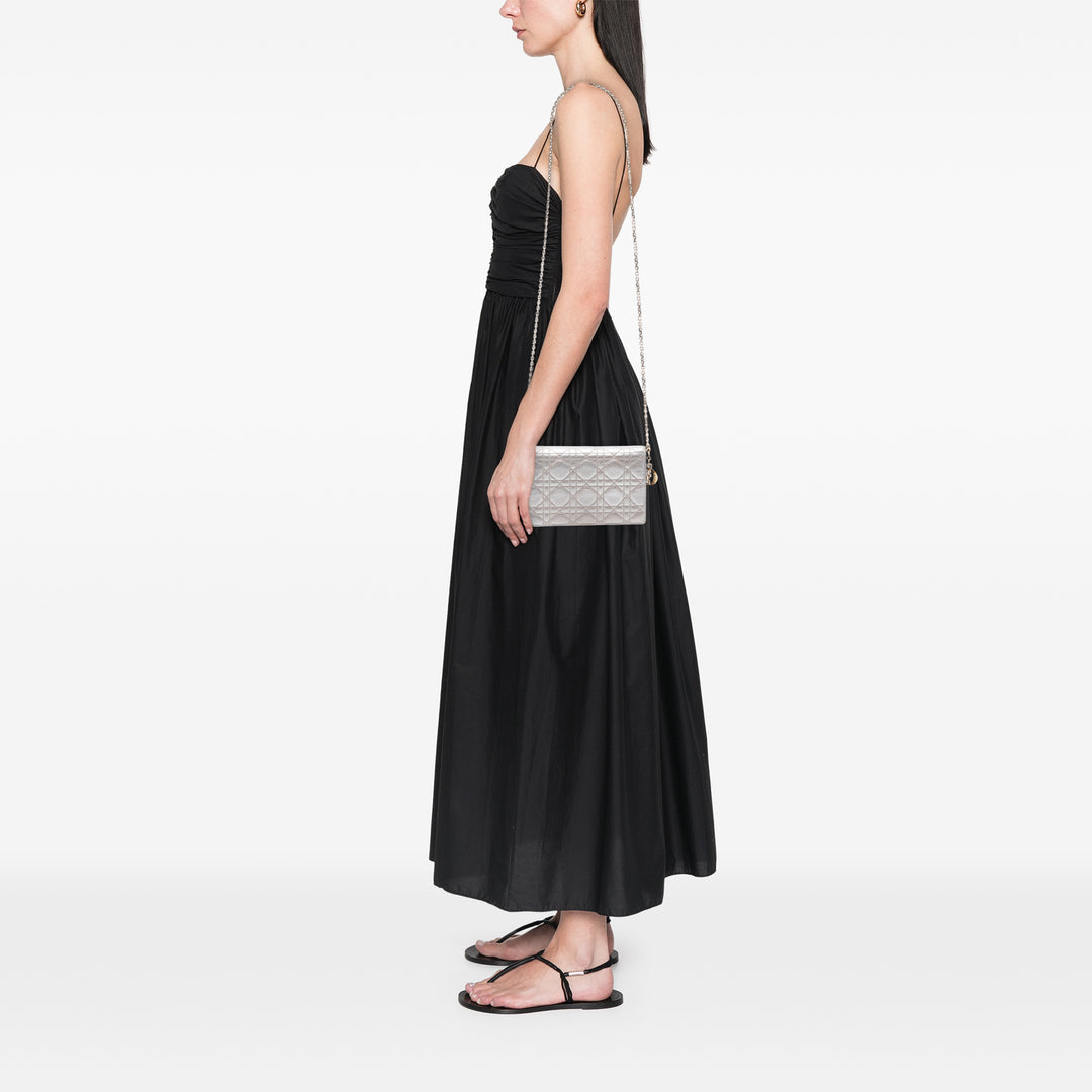Dior Metallic Cuir d’agneau Cannage Lady Dior Wallet on Chain