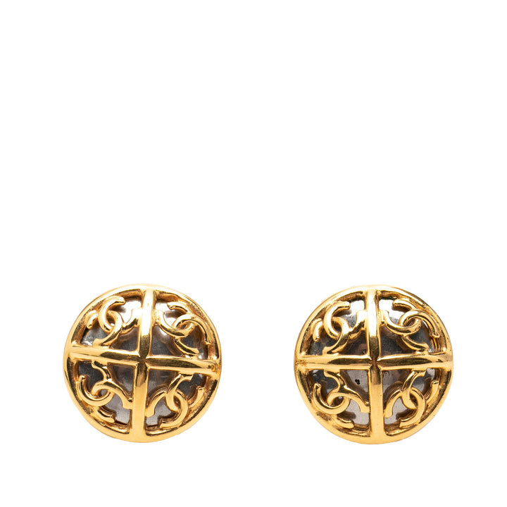 Chanel CC plaqué Button Clip On Boucles d’oreilles