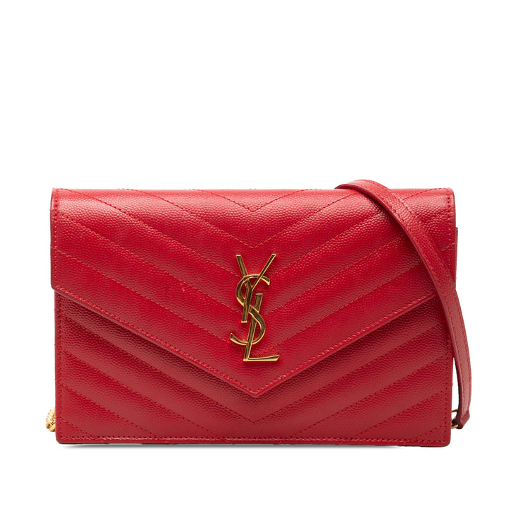 Saint Laurent Grain De Poudre Chevron Monogram Envelope Wallet on Chain