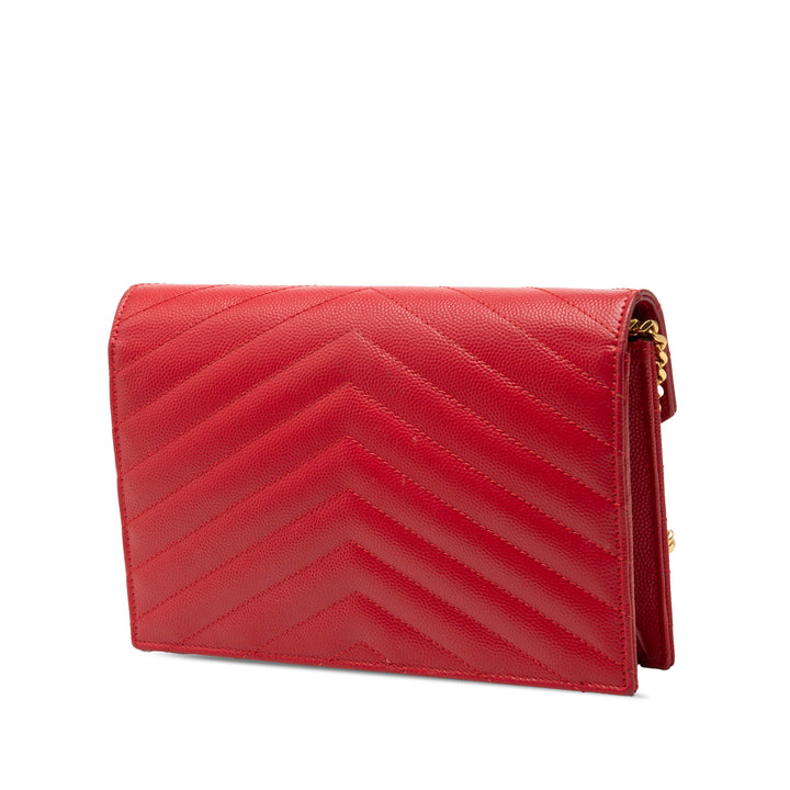 Saint Laurent Grain De Poudre Chevron Monogram Envelope Wallet on Chain