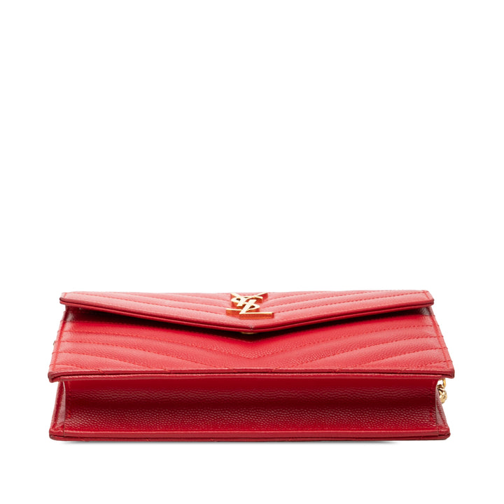 Saint Laurent Grain De Poudre Chevron Monogram Envelope Wallet on Chain