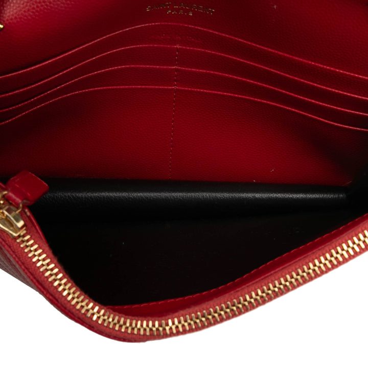 Saint Laurent Grain De Poudre Chevron Monogram Envelope Wallet on Chain