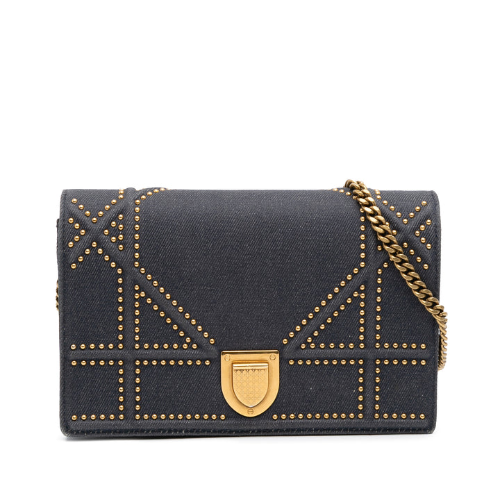 Dior Studded Jean Diorama Wallet on Chain Bleu