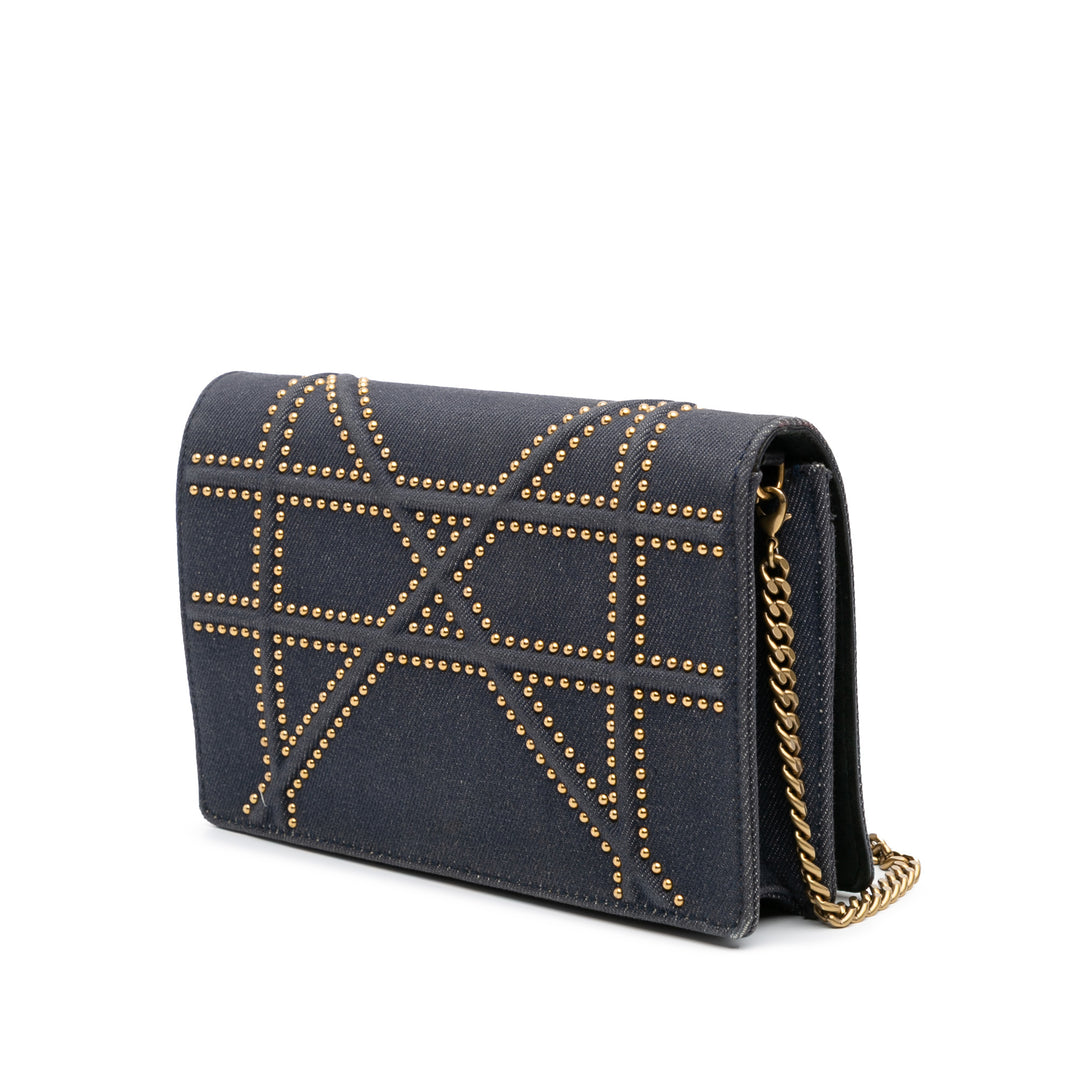 Dior Studded Jean Diorama Wallet on Chain Bleu