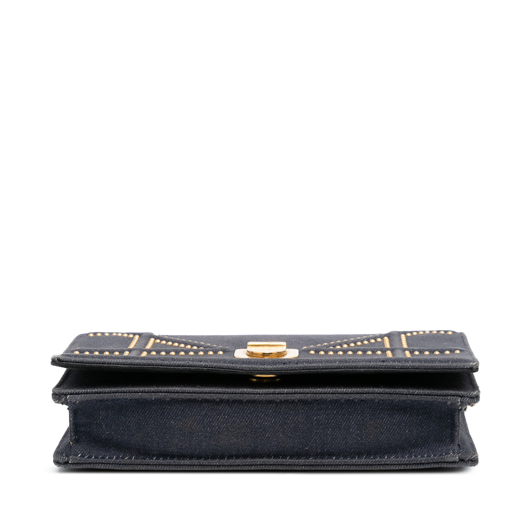 Dior Studded Jean Diorama Wallet on Chain Bleu