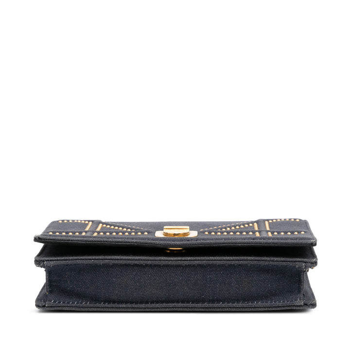 Dior Studded Jean Diorama Wallet on Chain Bleu