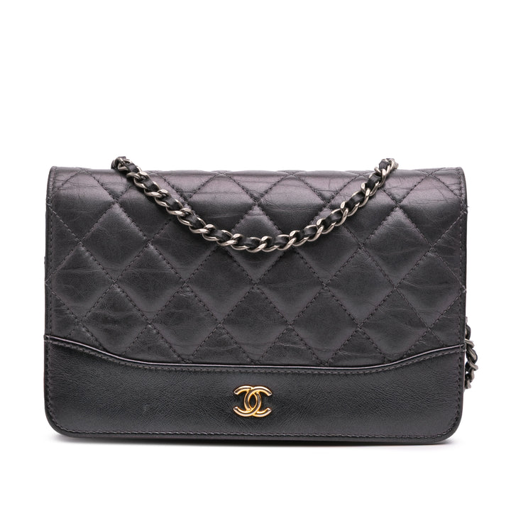 Quilted Aged Calfskin Gabrielle Wallet On Chain Black - Gaby Paris