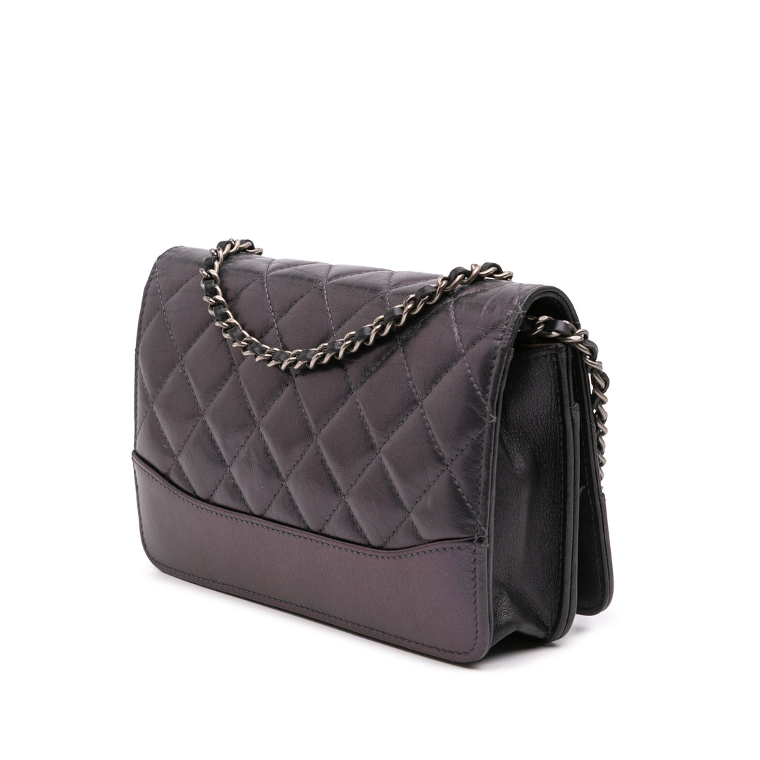 Quilted Aged Calfskin Gabrielle Wallet On Chain Black - Gaby Paris