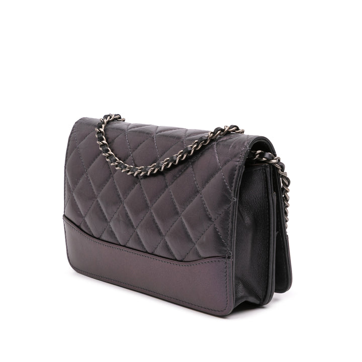 Quilted Aged Calfskin Gabrielle Wallet On Chain Black - Gaby Paris