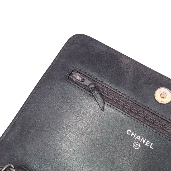 Quilted Aged Calfskin Gabrielle Wallet On Chain Black - Gaby Paris