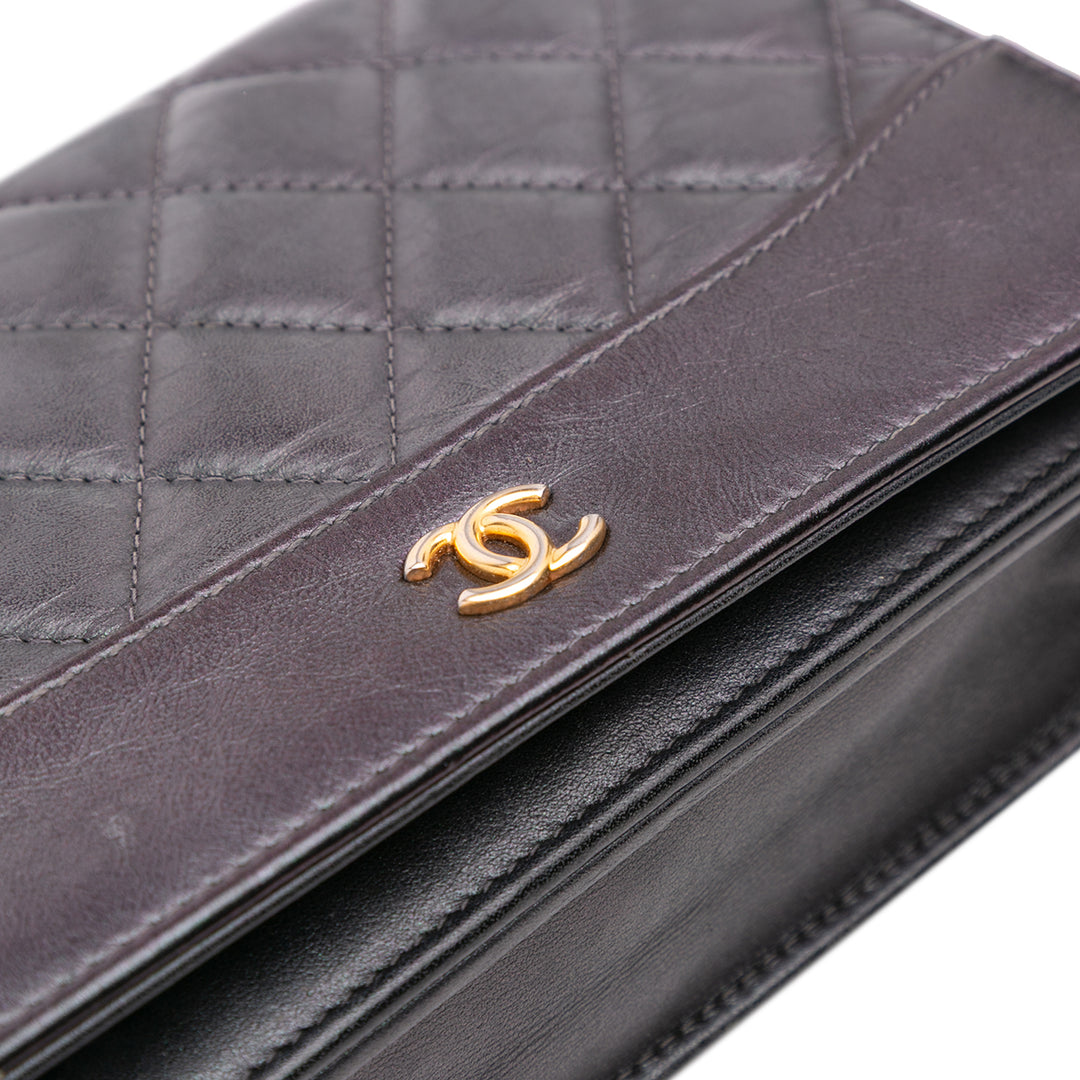 Quilted Aged Calfskin Gabrielle Wallet On Chain Black - Gaby Paris