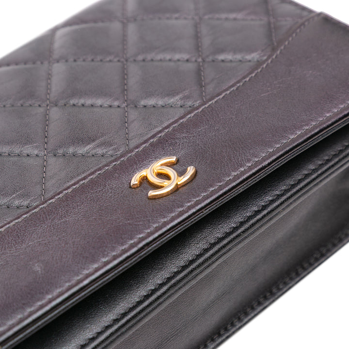 Quilted Aged Calfskin Gabrielle Wallet On Chain Black - Gaby Paris