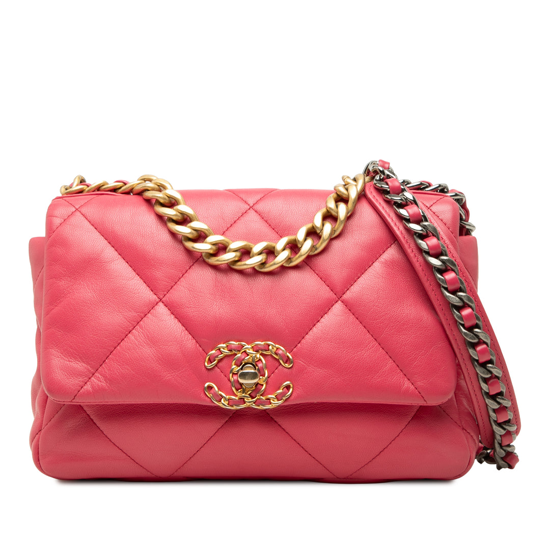 Chanel 19 à rabat Moyen Cuir d'agneau Rose