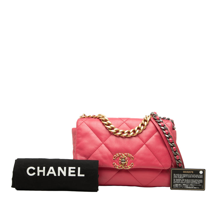 Chanel 19 à rabat Moyen Cuir d'agneau Rose