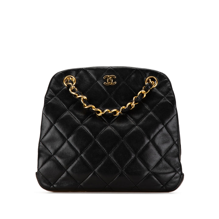 CC Quilted Lambskin Clasp Chain Shoulder Bag Black - Gaby Paris