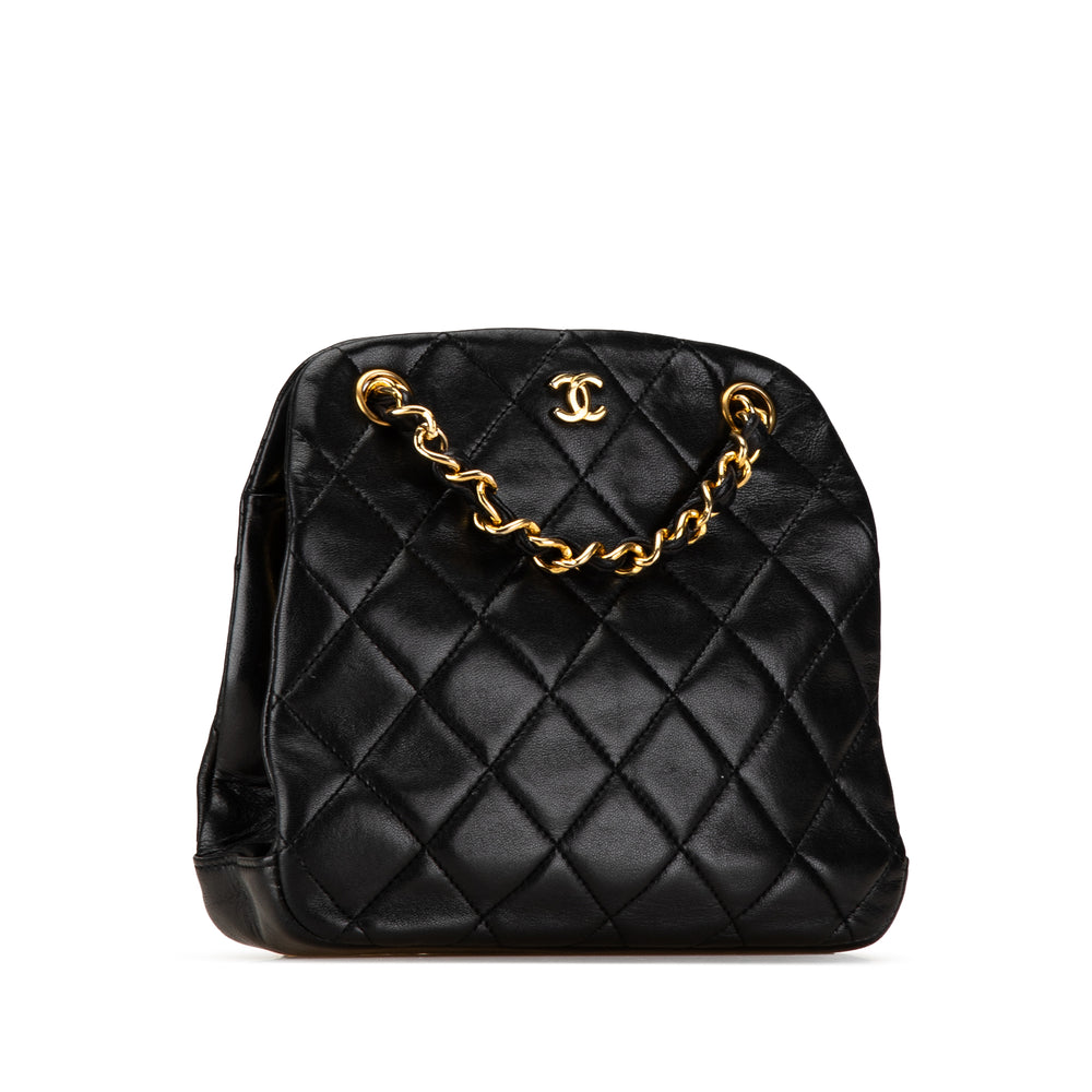 CC Quilted Lambskin Clasp Chain Shoulder Bag Black - Gaby Paris