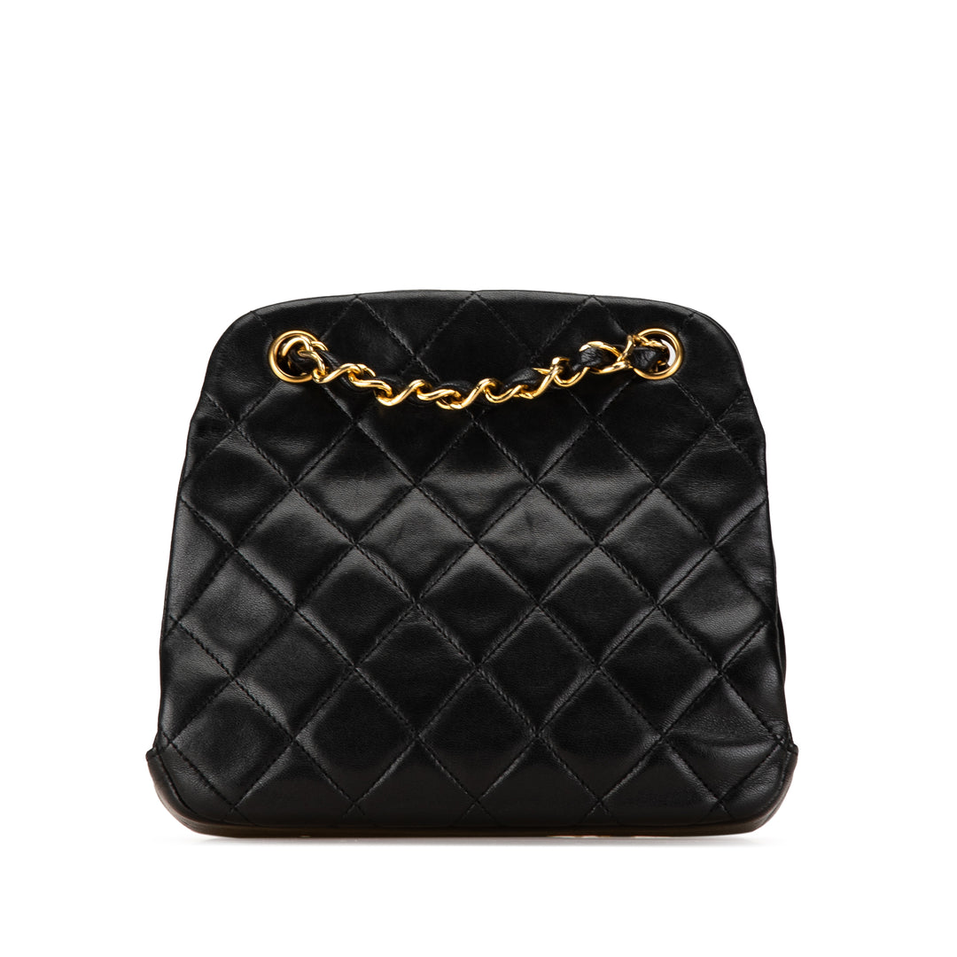 CC Quilted Lambskin Clasp Chain Shoulder Bag Black - Gaby Paris