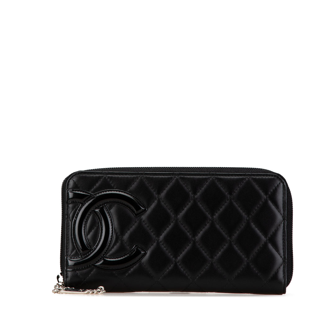 Lambskin Cambon Ligne Zip Around Long Wallet Black - Gaby Paris