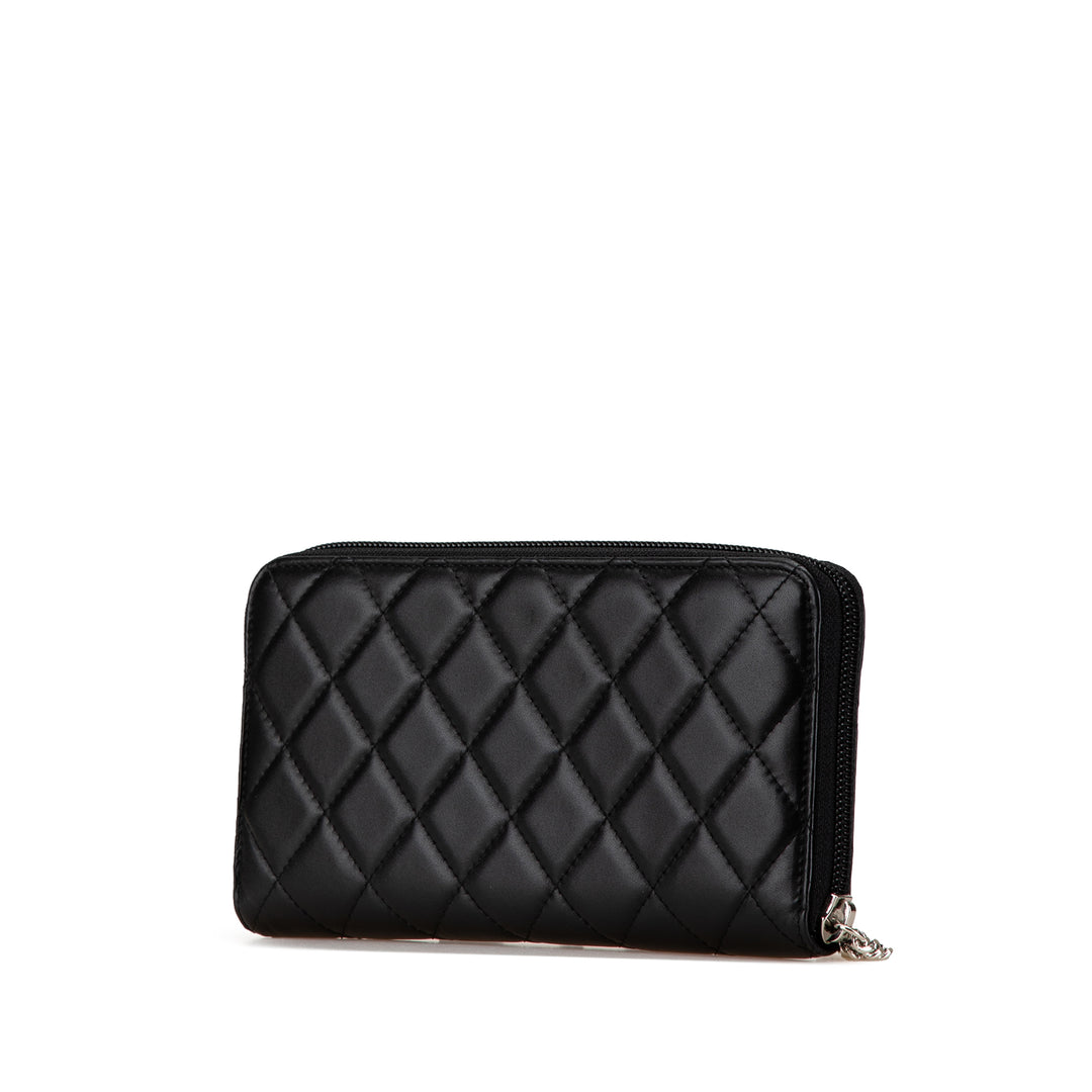 Lambskin Cambon Ligne Zip Around Long Wallet Black - Gaby Paris