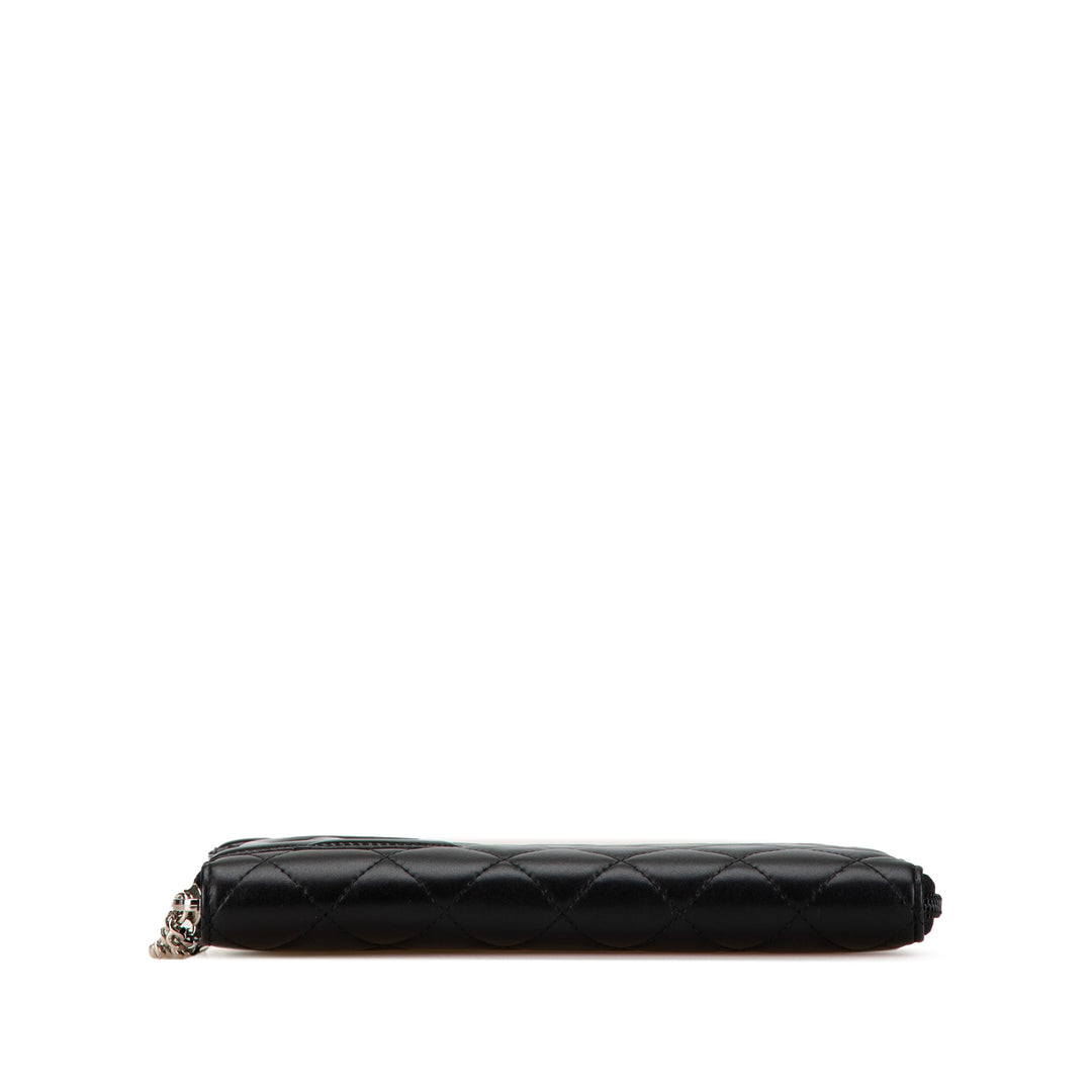 Lambskin Cambon Ligne Zip Around Long Wallet Black - Gaby Paris