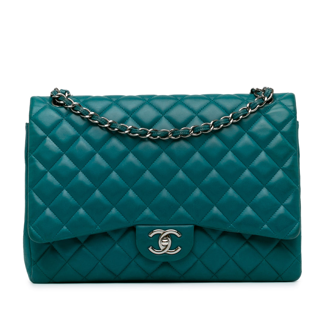 Maxi Classic Lambskin Double Flap Blue - Gaby Paris