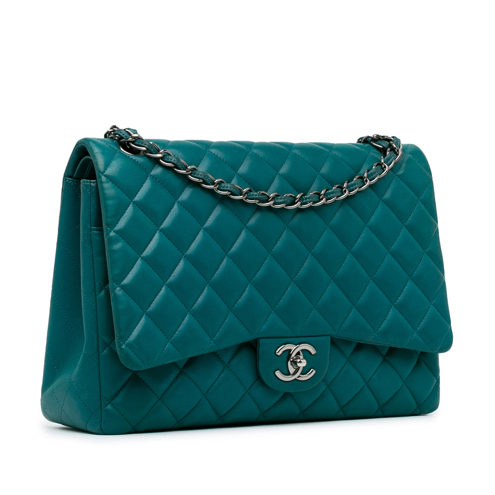 Maxi Classic Lambskin Double Flap Blue - Gaby Paris