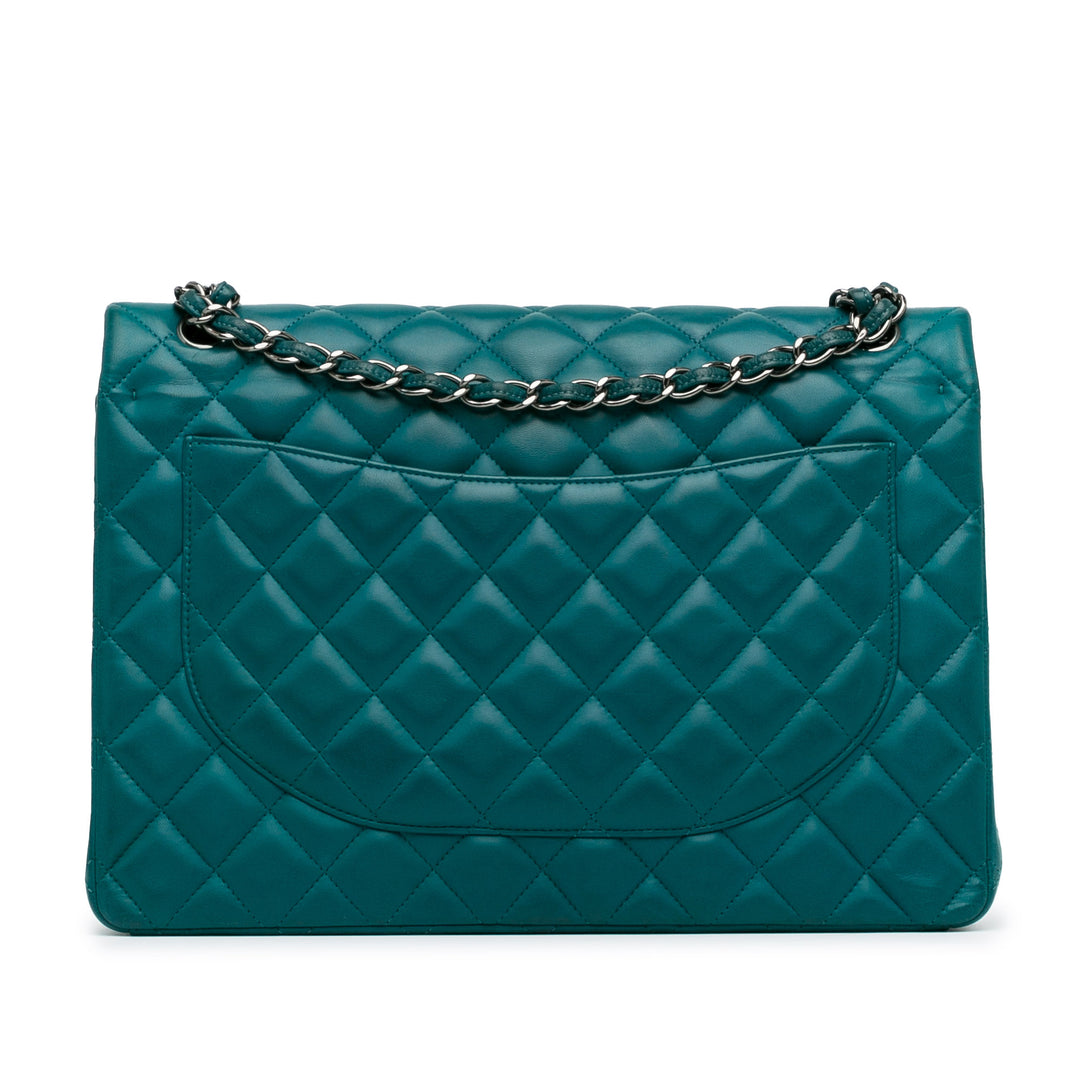 Maxi Classic Lambskin Double Flap Blue - Gaby Paris