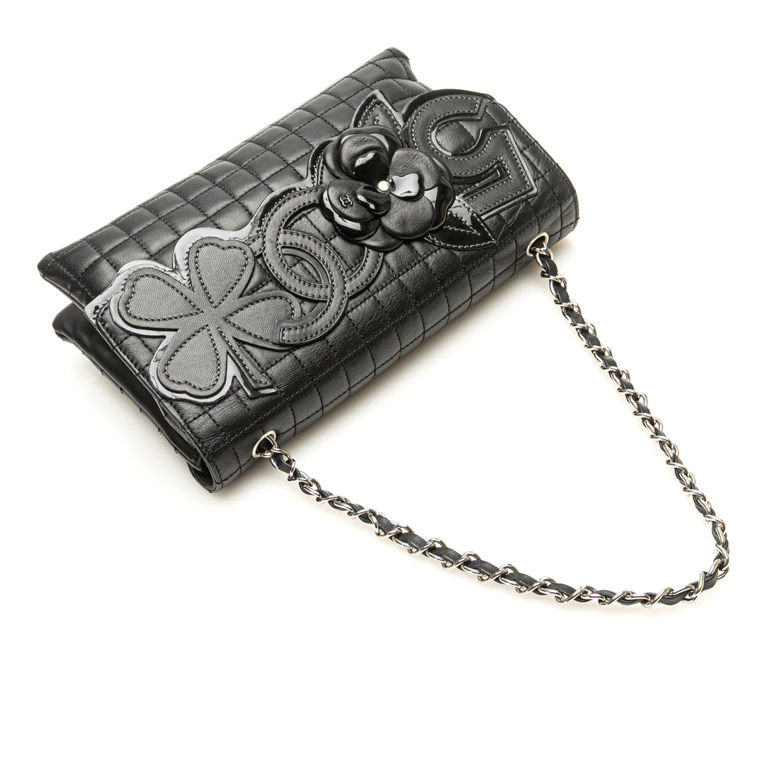 Choco Bar Calfskin No. 5 Camellia CC Shoulder Bag Black - Gaby Paris