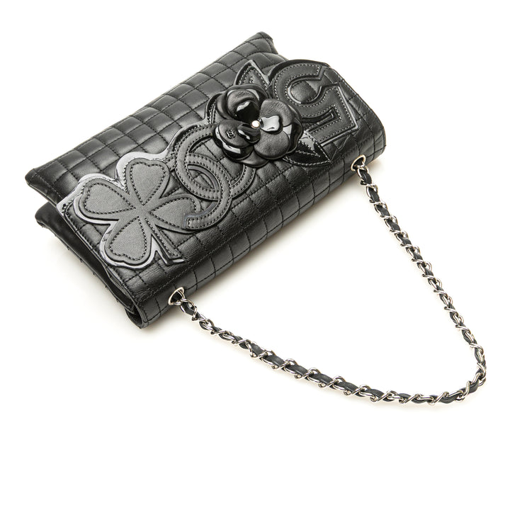 Choco Bar Calfskin No. 5 Camellia CC Shoulder Bag Black - Gaby Paris