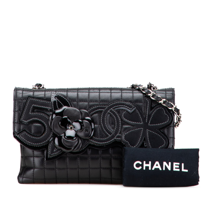 Choco Bar Calfskin No. 5 Camellia CC Shoulder Bag Black - Gaby Paris