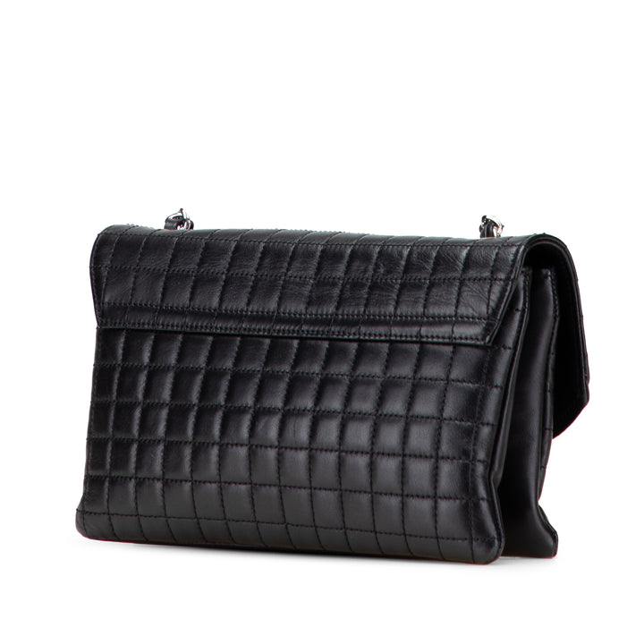Choco Bar Calfskin No. 5 Camellia CC Shoulder Bag Black - Gaby Paris