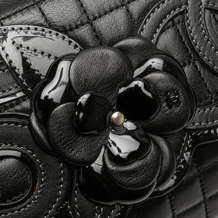 Choco Bar Calfskin No. 5 Camellia CC Shoulder Bag Black - Gaby Paris
