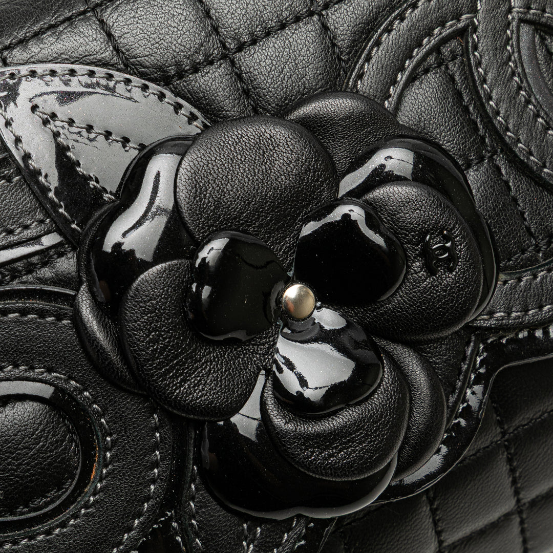 Choco Bar Calfskin No. 5 Camellia CC Shoulder Bag Black - Gaby Paris