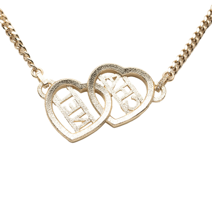 Chanel Doré Plated Rhinestones Heart Logo Choker Collier Doré