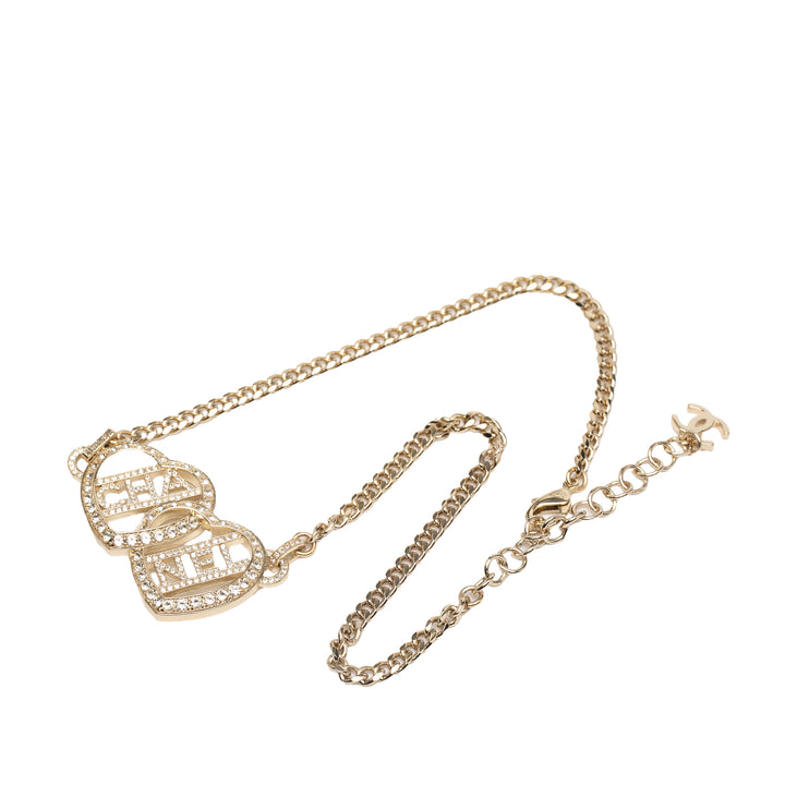 Chanel Doré Plated Rhinestones Heart Logo Choker Collier Doré