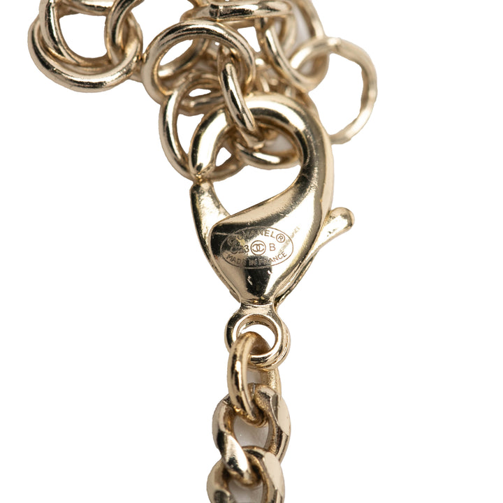 Chanel Doré Plated Rhinestones Heart Logo Choker Collier Doré