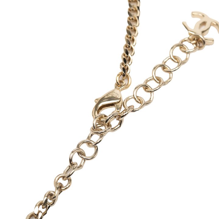 Chanel Doré Plated Rhinestones Heart Logo Choker Collier Doré
