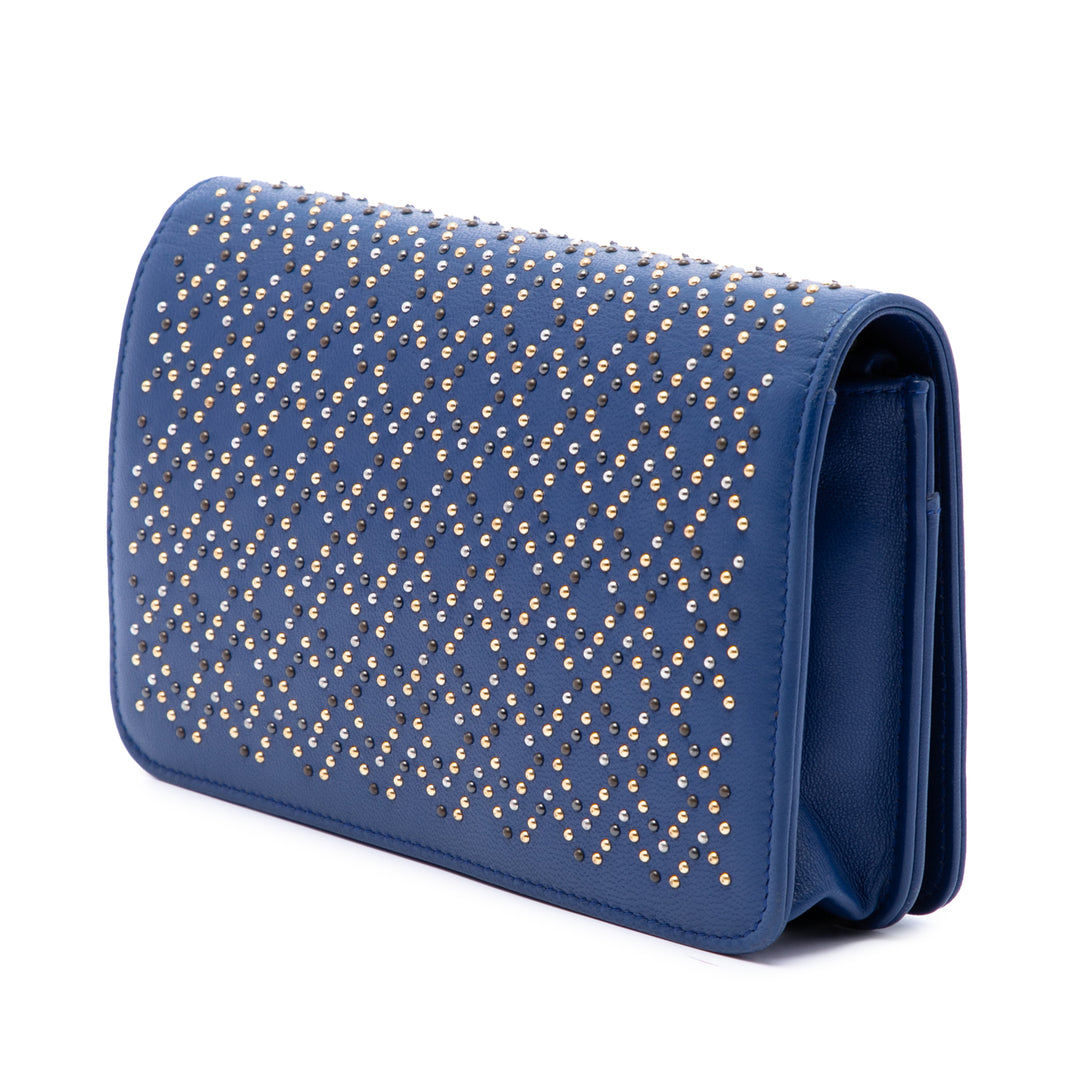 Chanel CC clouté Wallet on Chain Cuir d'agneau Bleu – vue 2 – GABY PARIS