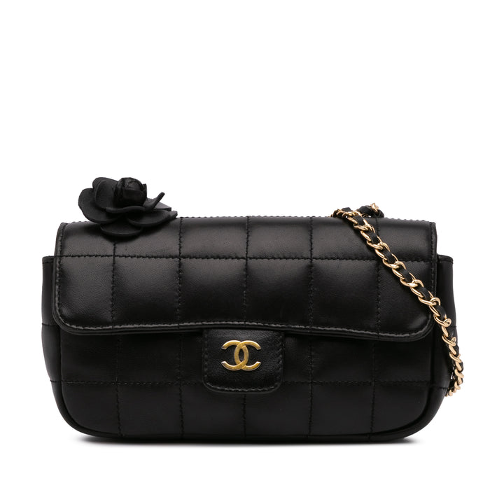 Extra Mini Camellia Choco Bar Lambskin Flap Black - Gaby Paris