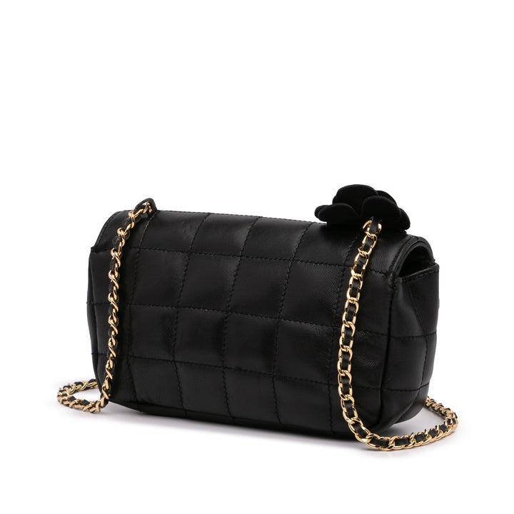 Extra Mini Camellia Choco Bar Lambskin Flap Black - Gaby Paris