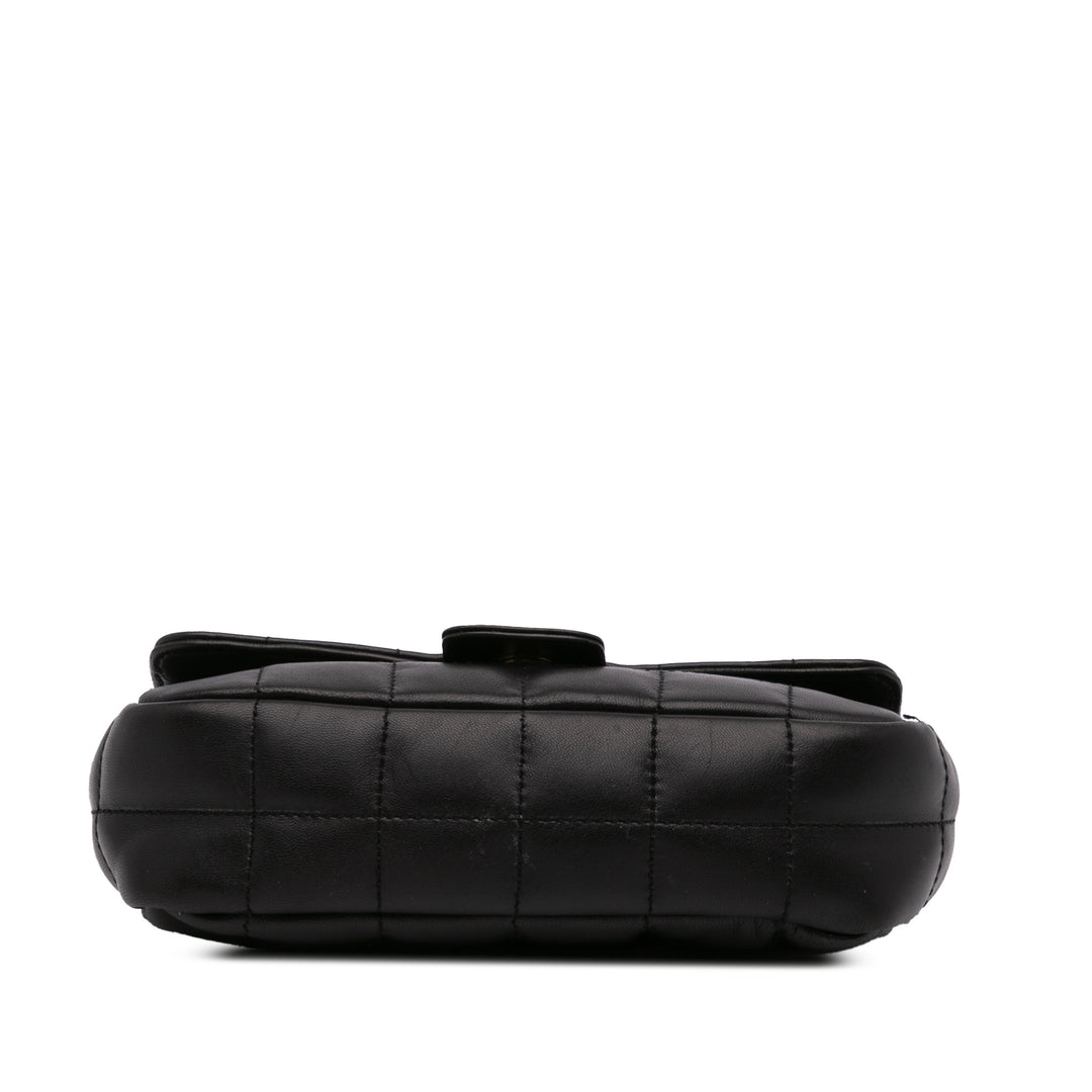 Extra Mini Camellia Choco Bar Lambskin Flap Black - Gaby Paris